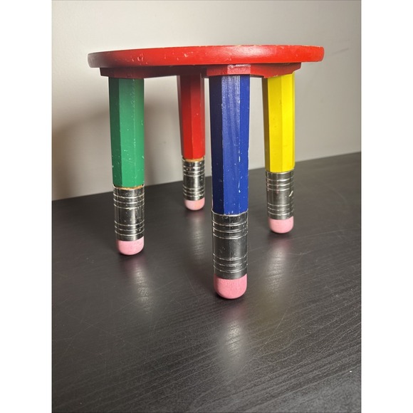 1980s Pierre Sala Style Crayons Pencil Wood Multicolored Child's Stool